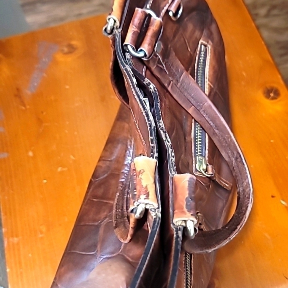 Dooney &‎ Bourke Tote Bag Womens Brown Croc Embossed Leather Shoulder Bag - Picture 6 of 11